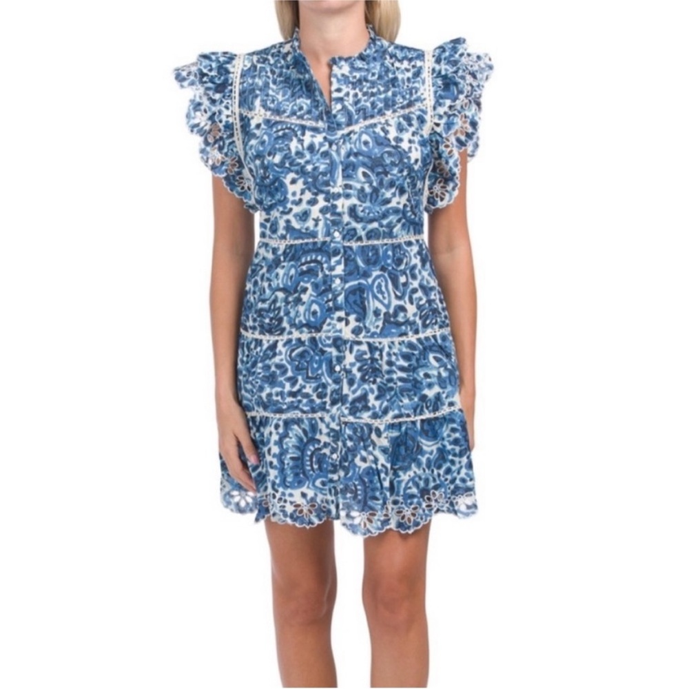 House of Harlow 1960 Blue and White Ruffle Mini Dress